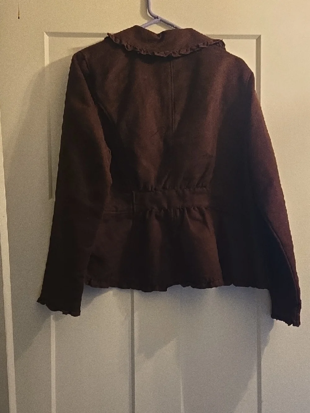 Faded Glory Brown Ruffle-Trim Button Jacket - Picture 3 of 3